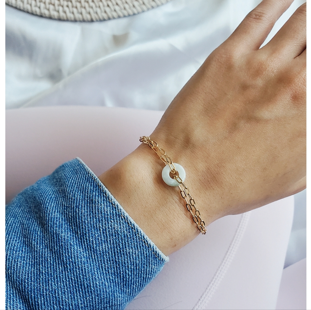 Jade charm bracelet genuine green jade gemstone 18k gold filled chain cute
